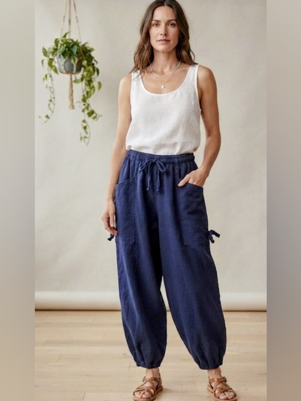 Vintage Midfolk Canada Navy Blue Balloon Harem Pants 100% Cotton O/S Style Boho